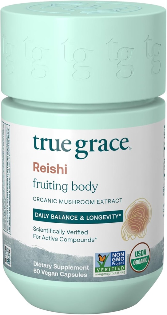 True Grace Mushroom Reishi Quotidien Balance & Longévité - 60 capsules de dénombrement - Organique