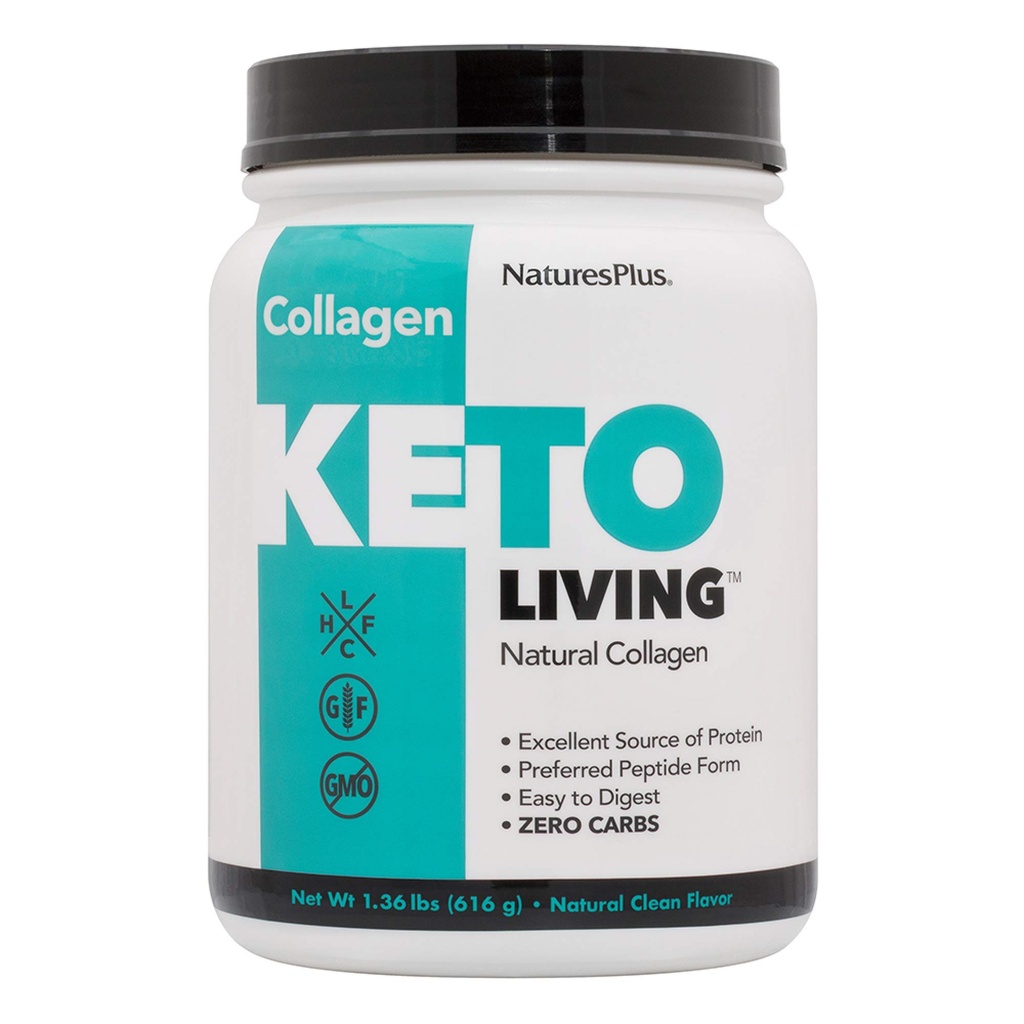 NaturesPlus KetoLiving Natural Collagen, Unflavored - 1,36 lb Tub - Ketogenic Protein Powder - Unterstützt Immun- & Gut Gesundheit, Joint Mobility & Hair, Haut & Nails - Glutenfrei, Non-GMO - 28 Servietten