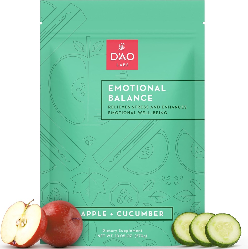 D'AO Labs Équilibre émotionnel - Poudre d'équilibre émotionnel - Relief de calme et de stress - Poudre effervescente avec saveur de concombre - Xiao Yao San Herbal chinois traditionnel - 30 portions individuelles