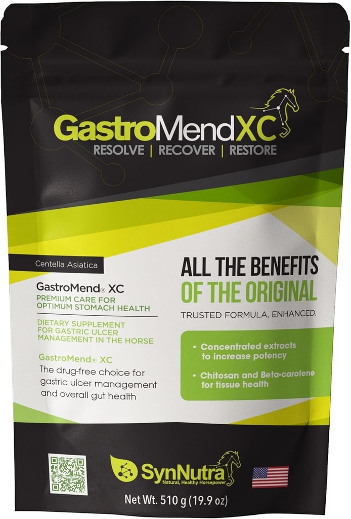 GastroMend XC, 100% Santé de l'estomac Hippique pour les chevaux, favorise la guérison et la prévention des Ulcères Gastriques, hautement Potentes et efficaces, soutient la santé gastrique et Hindgut, 30 portions, fabriqués aux États-Unis