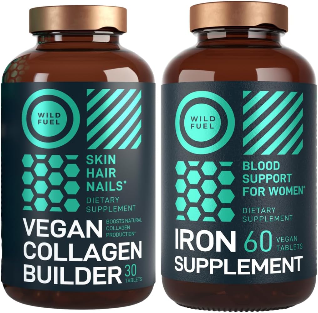 WILD FUEL Vegan Collagen Builder Tabletten und Eisen Ergänzung für Frauen mit Folsäure weiblichen Bundle