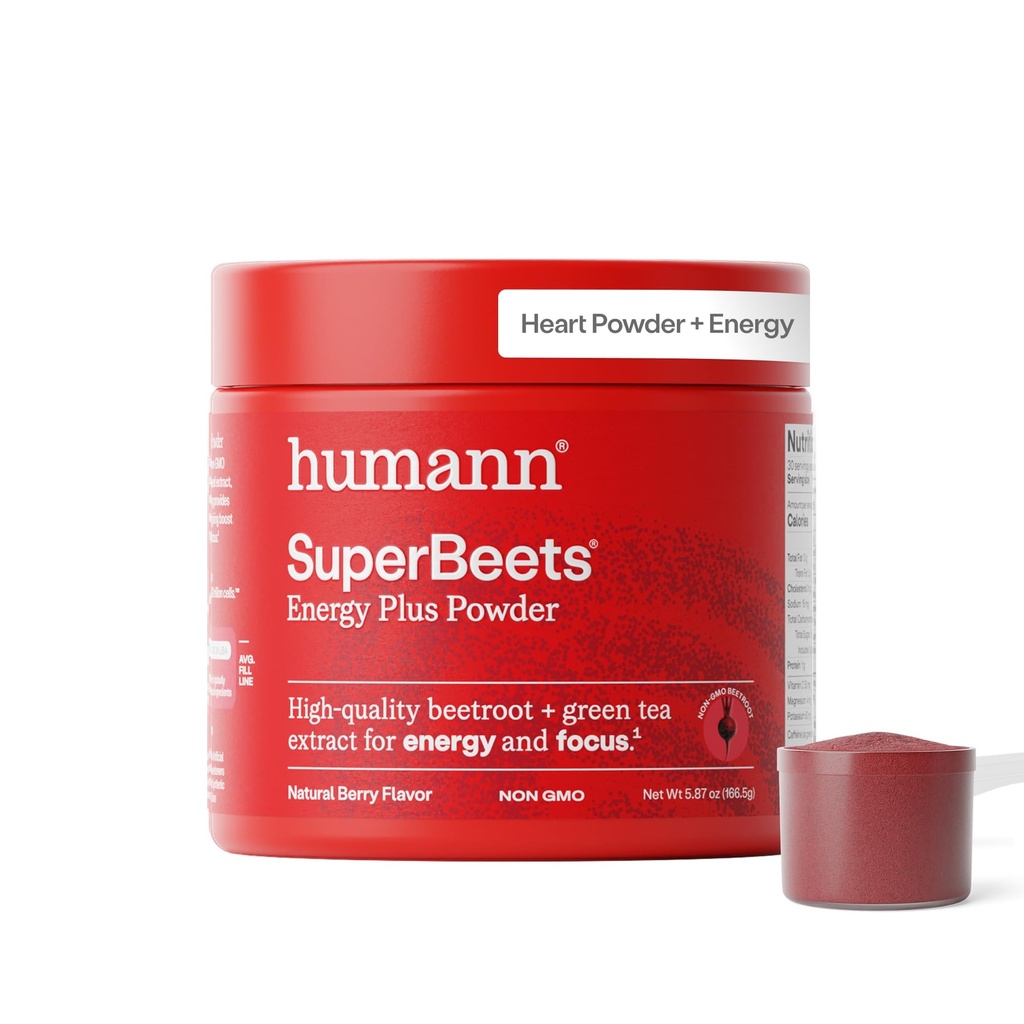 HumanN SuperBeets Energy Plus avec extrait de graines de raisin - poudre de racine de betterave, extrait de thé vert, caféine, vitamine C, non-OGM, 5,87oz