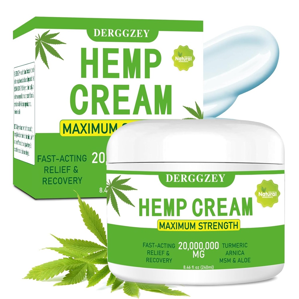 Hanfcreme 8.46 fl oz - Maximale Stärke - Natürliche Hanföl Extrakt Rub mit Arnica, MSM, Turmeric, Emu Oil, Aloe Vera - Muskeln, Gelenke, Rücken, Hals, Finger, Elbows (240ML)