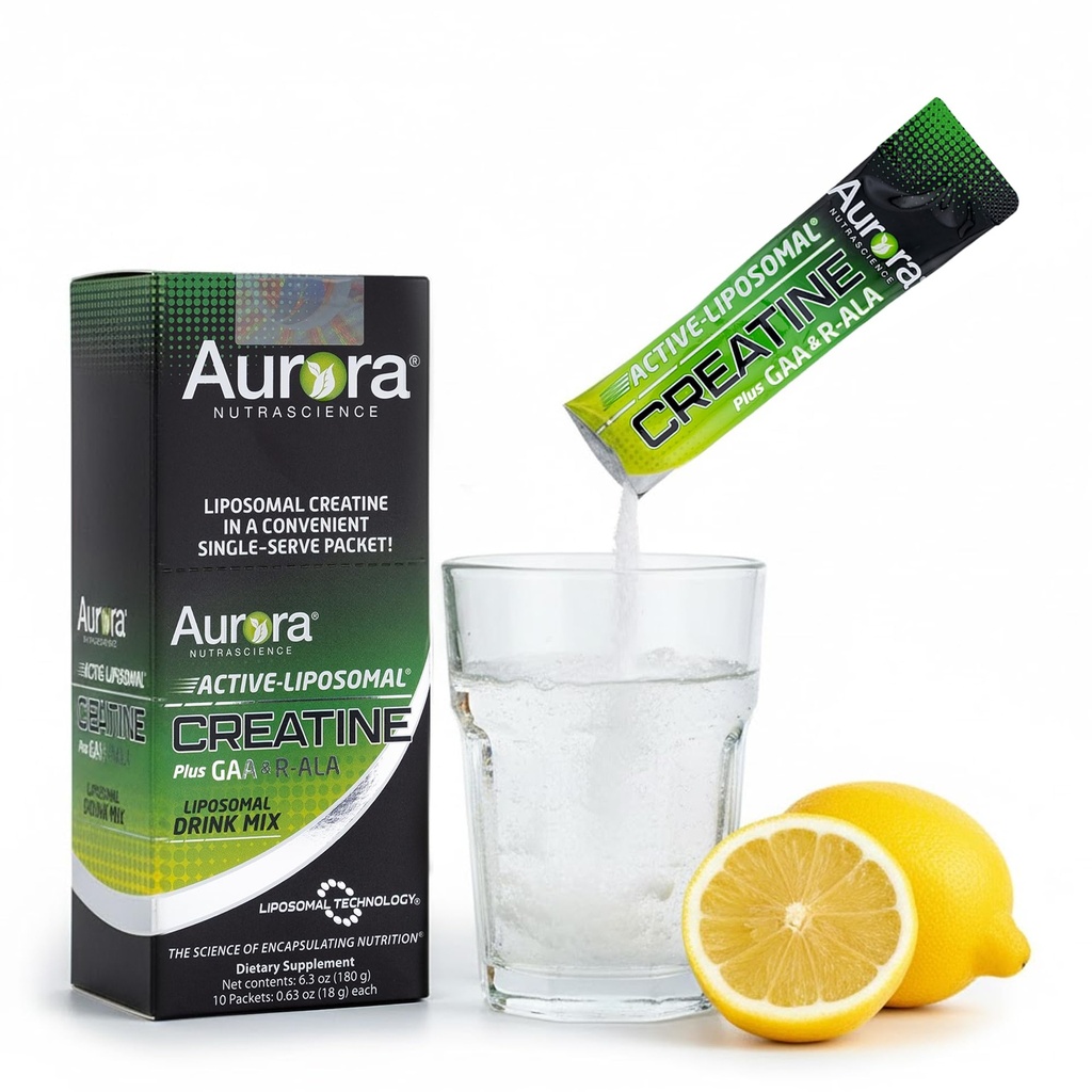 Aurora Nutrascience Liposomal Creatine + GAA & R-ALA Lemon Lime Pulver-Mix, Erhöhte Energie, unterstützt Übung Leistung & Muskelwachstum für Wowen und Männer, 10 Packungen