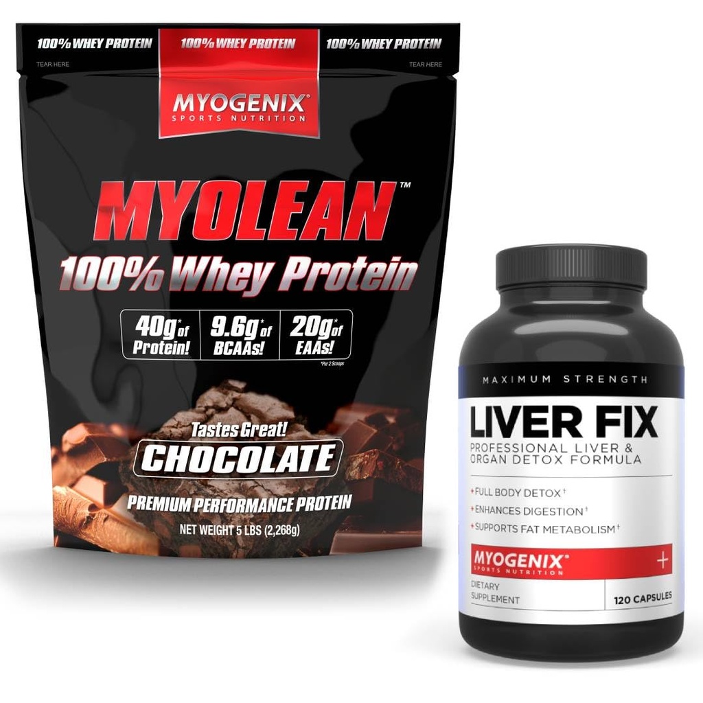 Myogenix Liver Support Supplement & Myolean Chocolate Whey Protein – Advanced Liver Health & Muskel Recovery mit 40g High-Protein Whey – Support Detox, Growth & Performance