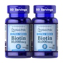 Puritan's Pride Premium Ultra Mega Biotin 10.000mcg, Nahrungsergänzungsmittel für gesundes Haar, Haut, Nägel und Energie Metabolismus-Unterstützung, 100 Tage Versorgung, 50 Rapid Release Softgels, 2 Pack