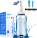 Bouteille de Rinse de Pot de Neti, Nez Nettoyant Pression Rincer Irrigation Nasale pour Adulte & Enfant BPA Sans Sticker Thermomètre (300ml)