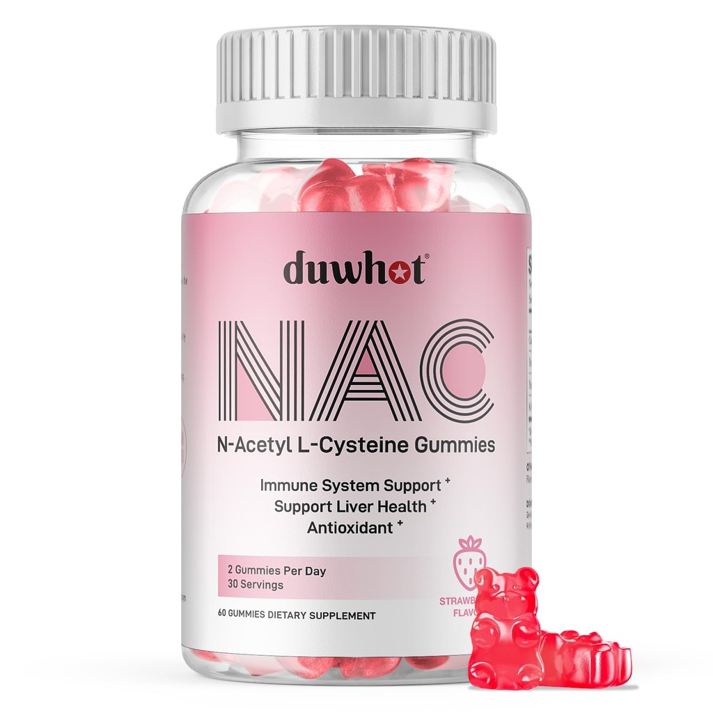 duwhot NAC Gummies 600mg, N Acetyl Cystein Supplement NAC Kaubar für Antioxidantien & Immununterstützung, Lung & Liver Gesundheit, Natürliche Erdbeer-Flamvor, 60ct