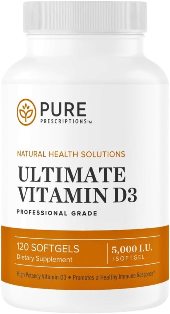 Reine Rezepte Ultimatives Vitamin D3-5.000 IU - Hohe Absorption Vitamin D Ergänzung zur Förderung gesunder Knochen mit Immunsystem & Herz-Kreislauf-Unterstützung - 120 Softgels - USA Made