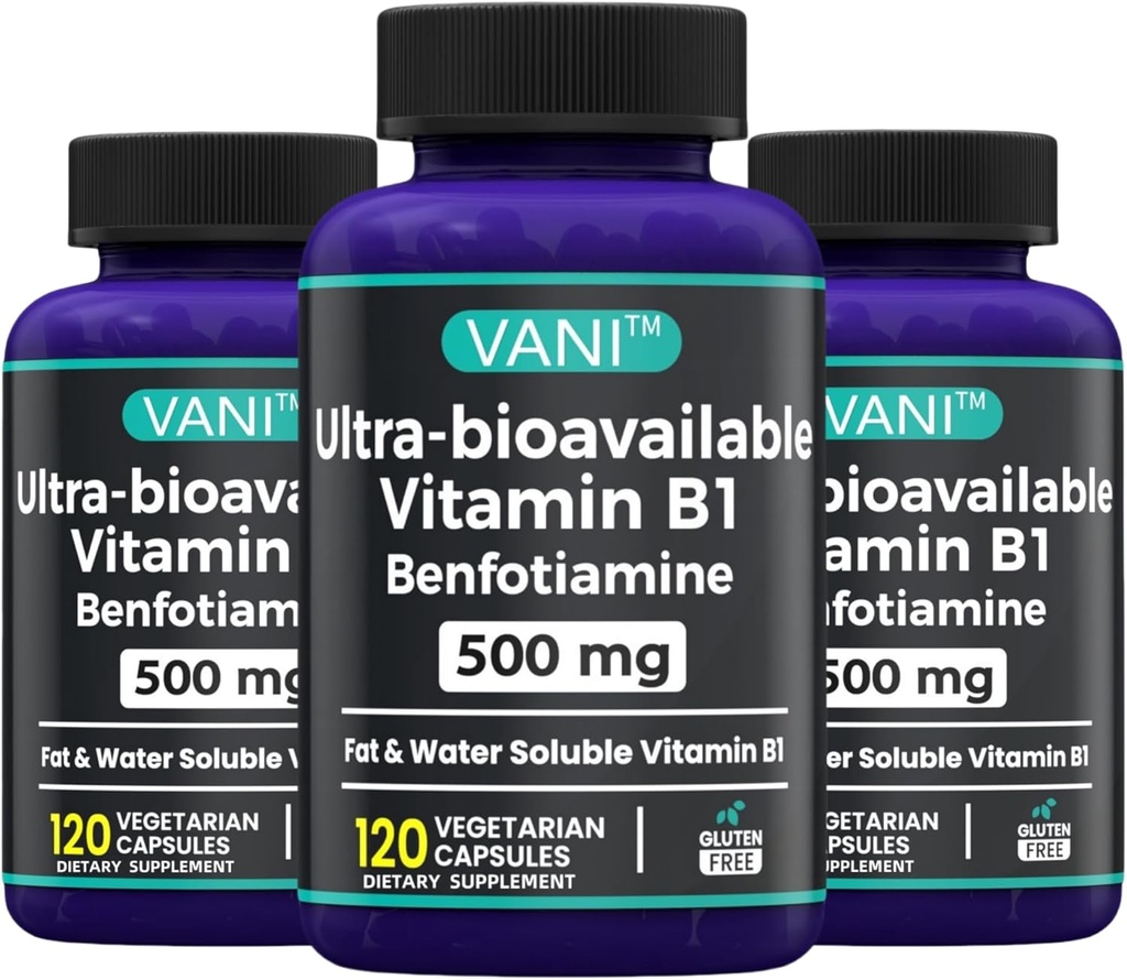 2 in 1 Verbesserte Formel: Vitamin B1 mit Benfotiamin 500mg, Fettlösliche Ergänzung von Vitamin B-1, 500 mg - 120 Kapseln (3)
