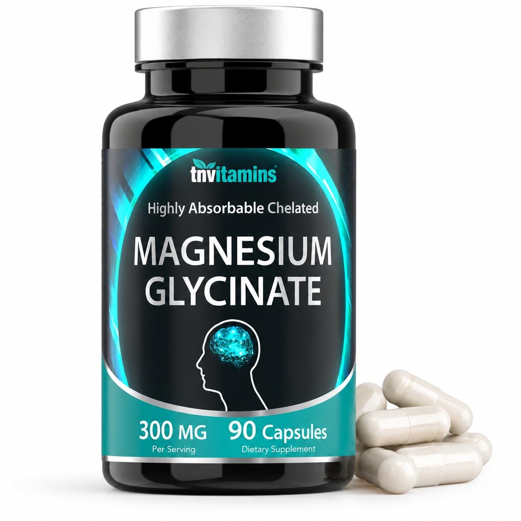 tnvitamins Magnesium Glycinate 300mg, 90 Capsules | High Absorption Chelated Magnesium for Sleep, Calm & Muscle Support* | Non-GMO, Gentle, Non-Laxative | TNVitamins