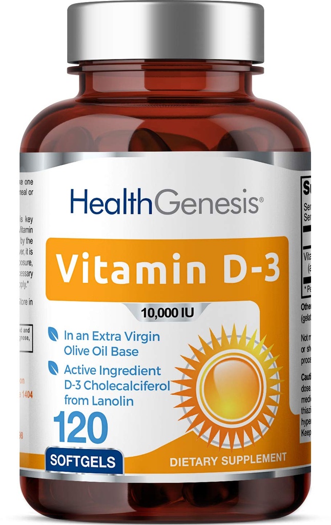 Vitamin D-3 10000 IU 120 Softgels - hochkarätig in extra Virgin Olivenöl Non-GMO Soy-Free unterstützt starke Knochen Immungesundheit