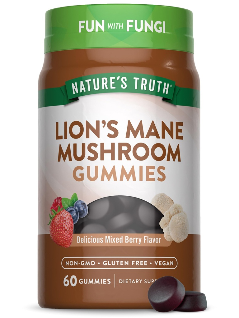 Nature's Truth Lion's Mane Gummies for Adults | 60 Count | Mixed Berry Flavor | Vegan, Non-GMO, & Gluten Free Supplement
