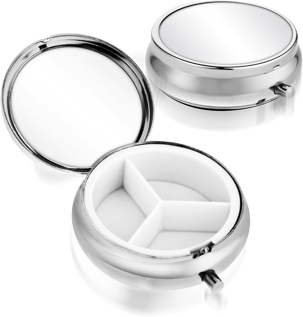 Sibba 3 Compartment Portable Medicine Pill Case, Reisen Multi-Functional Moisture Proof Pille Box für Geld und Tasche, niedliche Metall Medizin Pille Organizer Box für Vitamine, Fish Oil & Supplements