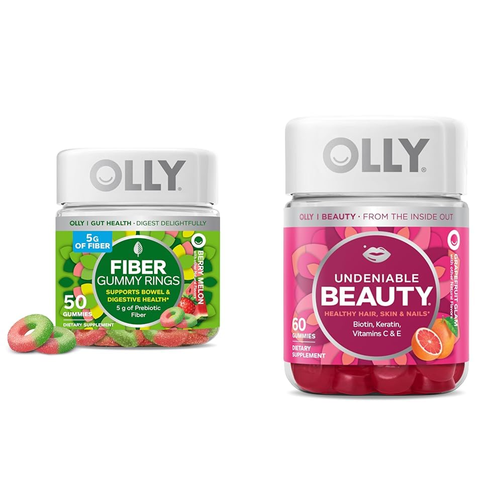 Anneaux en fibre OLLY Fibre Gummy, 5g Fibre prébiotique, FOS (Fructo-oligosaccharides), Soutien digestif et Gummy beauté indédiable, pour cheveux, peau, ongles, biotine, vitamine C, kératine, supplément à croquer