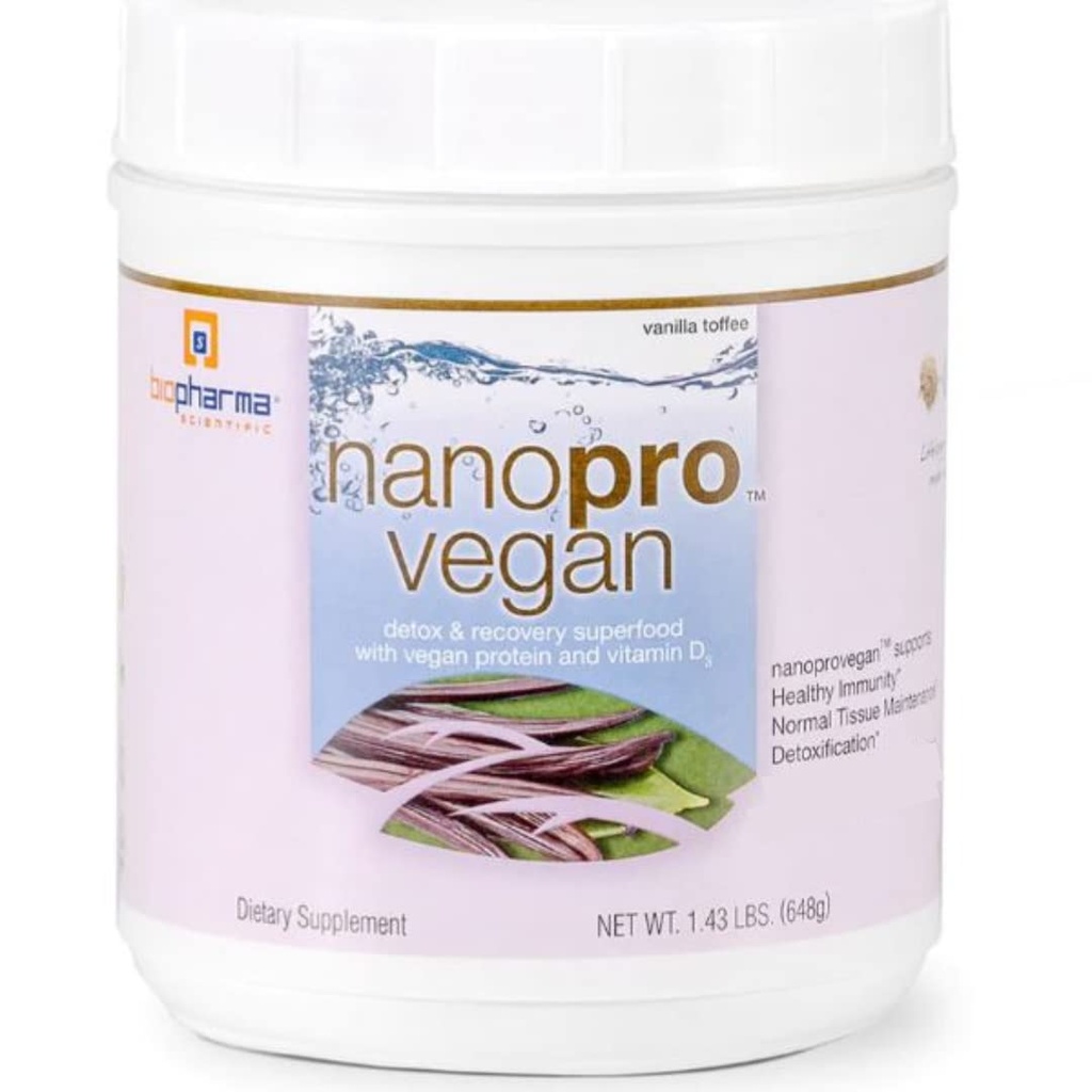 Biopharma Scientific Nanopro Vegan: Vegan Protein Pulver für Immununterstützung & Übung Erholung mit Pea Protein Blend, Ashwagandha und Vegan D3, Vanilla Toffee Flavor, 30 Portionen