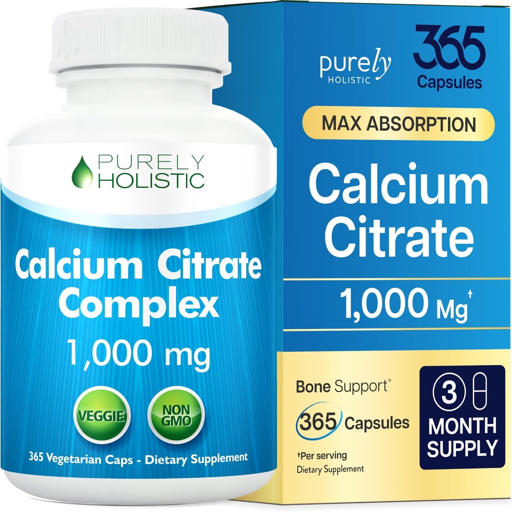 Calcium Citrate 1000mg - 365 Vegan Kapseln nicht Tabletten mit Zusatz von Petersilie, Dandelion und Watercress - Ohne Vitamin D - Hergestellt in den USA von Rein ganzheitliche