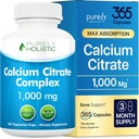 Calcium Citrate 1000mg - 365 Vegan Kapseln nicht Tabletten mit Zusatz von Petersilie, Dandelion und Watercress - Ohne Vitamin D - Hergestellt in den USA von Rein ganzheitliche