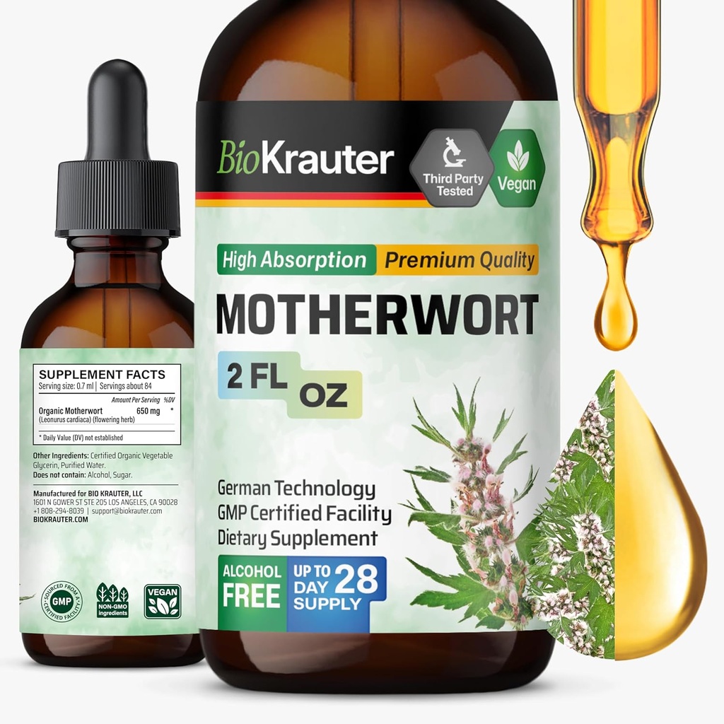 BIO KRAUTER Mutterwort-Tinktur - Mutterwort Kräuterextrakt - Flüssige Ergänzung für die Gesundheit der Frau - Förderung von Kalorien - Alkohol & Zucker kostenlos - Vegan Tropfen 2 Fl.Oz.