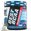 BPI Sports Best BCAA Shredded - Caffeine Free Thermogenic Recovery Drink, Lean Muscle Building BCAA Pulver für Frauen und Männer, Preworkout BCAAs Amino Acids Drink- Blue Raz - 25 Portionen
