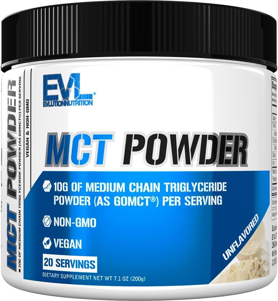 Evlution Nutrition MCT Powder - Keto Supplement - MCT Ölpulver - 10G Mittelkettige Triglyceride - Brain & Body Energy Drink - Fettsäureergänzung - Vegan & Non-GMO - 20 Portionen - Unflavored