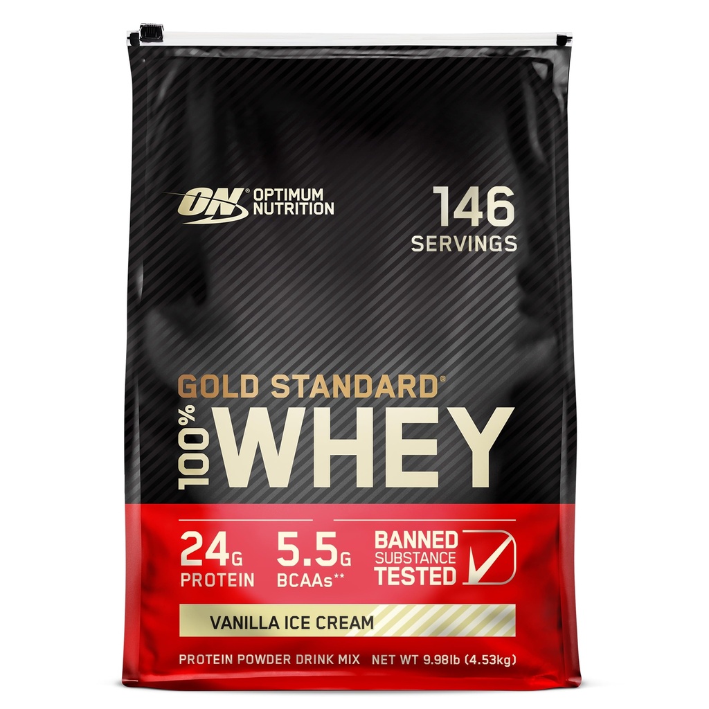 Optimum Nutrition Gold Standard 100% Whey Protein Powder, Vanille Ice Cream, 10 Pound (Verpackung Mai Vary)