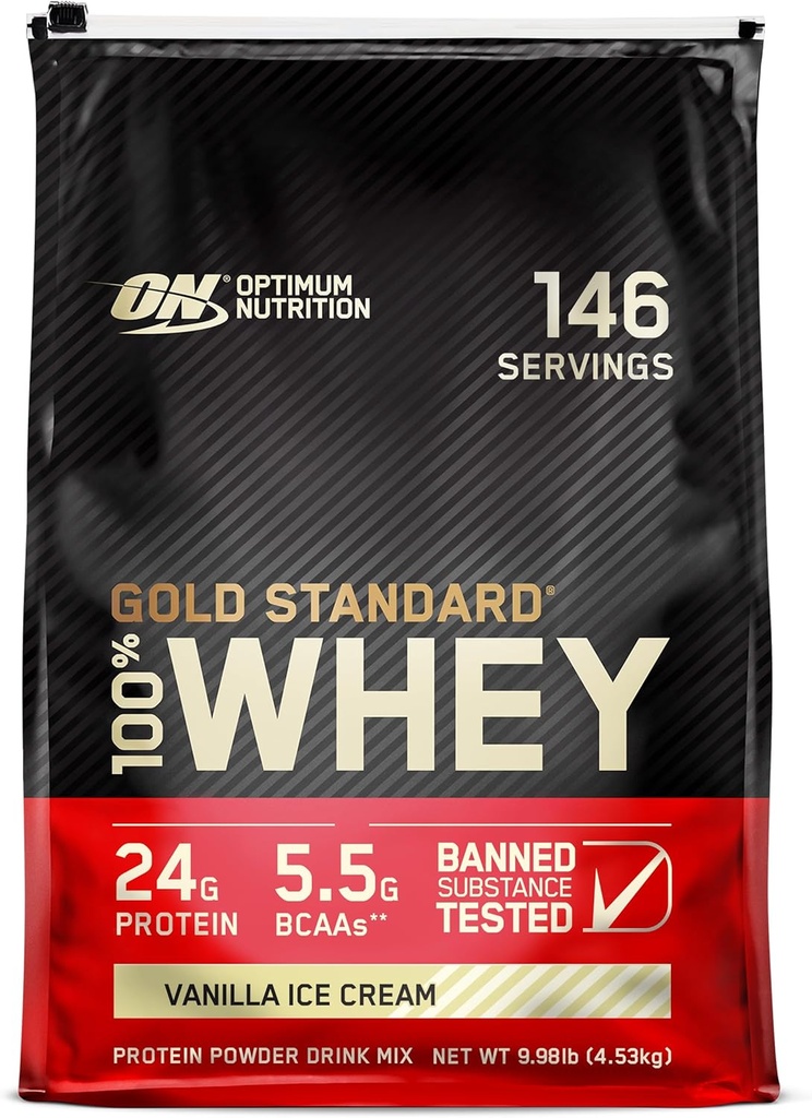 Optimum Nutrition Gold Standard 100% Whey Protein Powder, Vanilla Ice Cream, 10 Pound (Packaging May Vary)