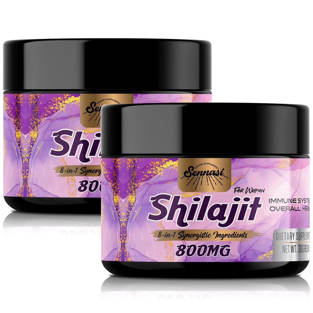 800Mg Shilajit Pure Himalayan Organic, Shilajit Resin Maximum Potency Gold Grade, Shilajit Supplement mit 8-in-1 Natural Blend & 85+ Trace Minerals für Frauen, Energie &amp; Immunität,60 Gramm(2 Packungen)