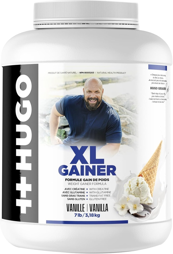 ++Hugo XL Gainer Nutrition Poudre de Girard Formule de gain de poids avec de la créatine avec de la glutamine sans gras trans Sans gluten 7LB/3.18KG