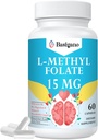 L Methylfolate 15mg (5-MTHF) - Active Folic Acid with B6 and B12 - Vegan, Gluten-Free, Dairy-Free (1 Pack)
