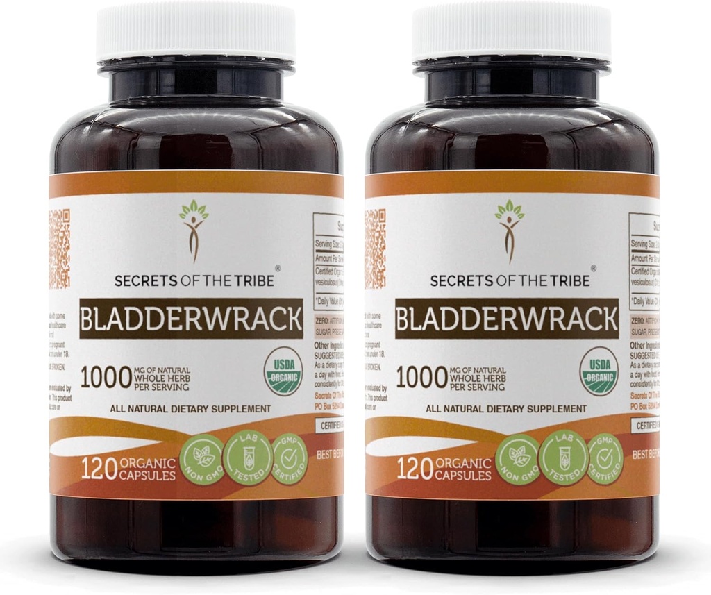 Bladderwrack 120 Kapseln(2 Stück), 1000 mg, USDA Organic Bladderwrack (Fucus Vesiculosus) Getrocknete Pflanze (2x120 Kapseln)