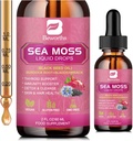 B BEWRTHS Sea Moss Liquid Drops - Black Seed Oil & Irish Sea Moss Gel mit Burdock Root Bladderwrack, Elderberry, 6X Stronger Qrganic Seamoss Raw Supplement für Verdauung, Haargesundheit - Vegan, 2 Fl.oz