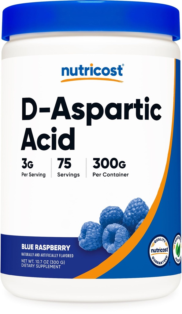 Nutricost D-Aspartic Acid (DAA) Pulver 300G (Blauer Himbeer) - Flavored D-Aspartic Acid Powder Supplement