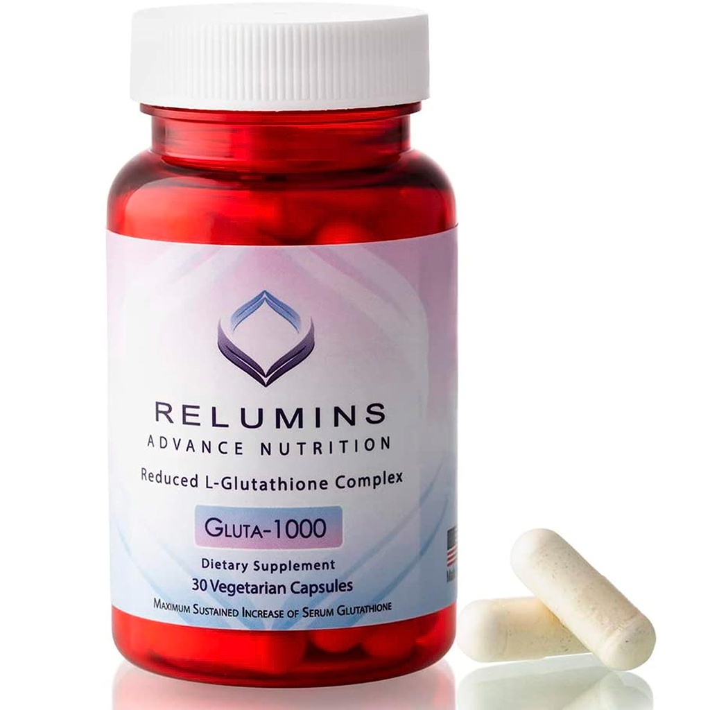Relumines Advance Nutrition Gluta 1000 - Reduzierte L-Glutathione, Alpha Lipoic Acid & Rose HIPS, Antioxidante Unterstützung für Haut & Gesamt Wellness, Made in USA - 30 Kapseln (15-Day Supply)