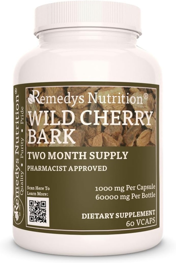 Remèdes Nutrition Cerise sauvage Barque de 1,000 mg, 60 Capsules végétaliennes Complément alimentaire à base de plantes