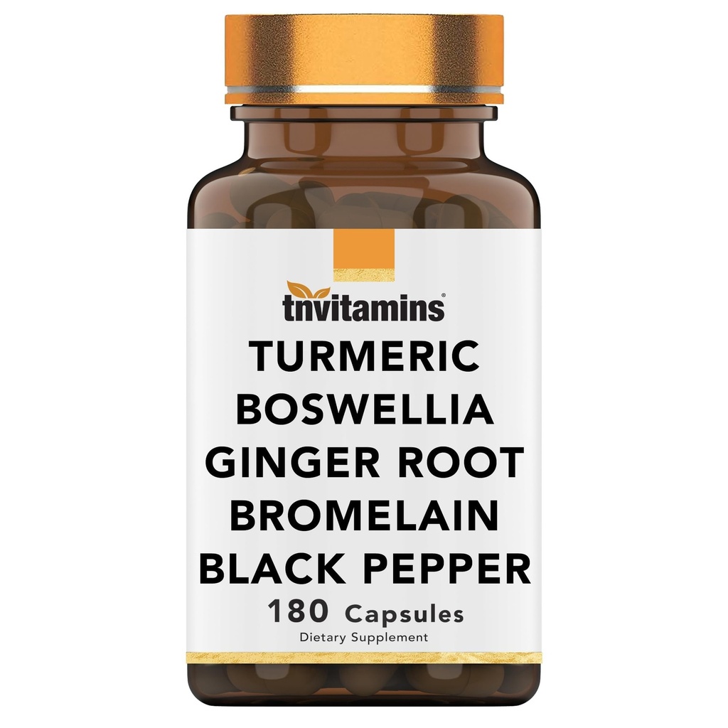 tnvitamines Turmeric & Boswellia Complex (180 Kapseln) mit Ginger Root, Bromelain, & Black Pepper Extract | Joint-Ease Formel: Leistungsstarke Joint Support Supplement* | Produziert in den USA
