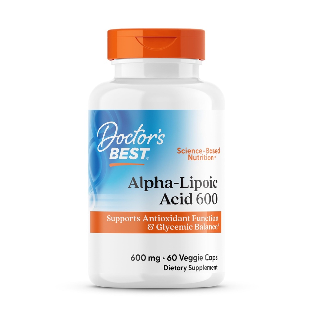 Doctor's Best Alpha-Lipoic Acid 600, unterstützt Antioxidans Funktion & Glycemic Balances, Non-GMO, Glutenfrei, Vegan, Sojafrei, 600 mg, 60 Veggie Caps