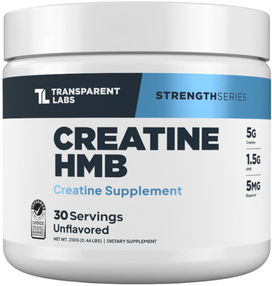 Transparent Labs Creatine HMB - Kreatin-Monohydrat-Pulver mit HMB für Muskelwachstum, Erhöhte Stärke, Enhanced Energy Output und verbesserte sportliche Leistung - 30 Portionen, Unflavored