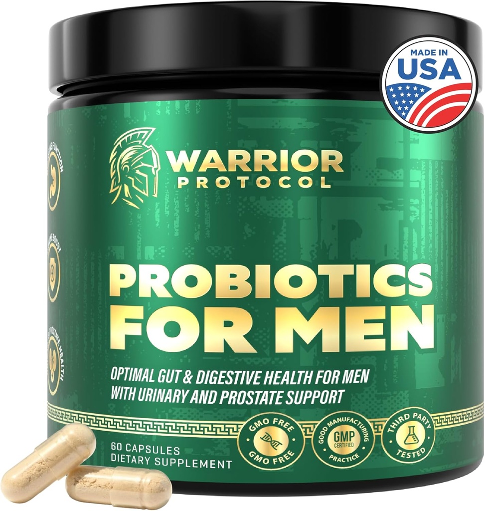 Probiotika für Männer mit Präbiotika - Men Probiotic Supplement for Digestive Health, Gut Health, Immune Health, Bloating and Prostate Care - Strains Shelf Stable, Gluten & Soy Free 60 Kapseln.