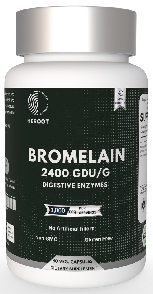 Bromelain 500mg.60 Capsules à base de plantes.2400 GDU Potency.