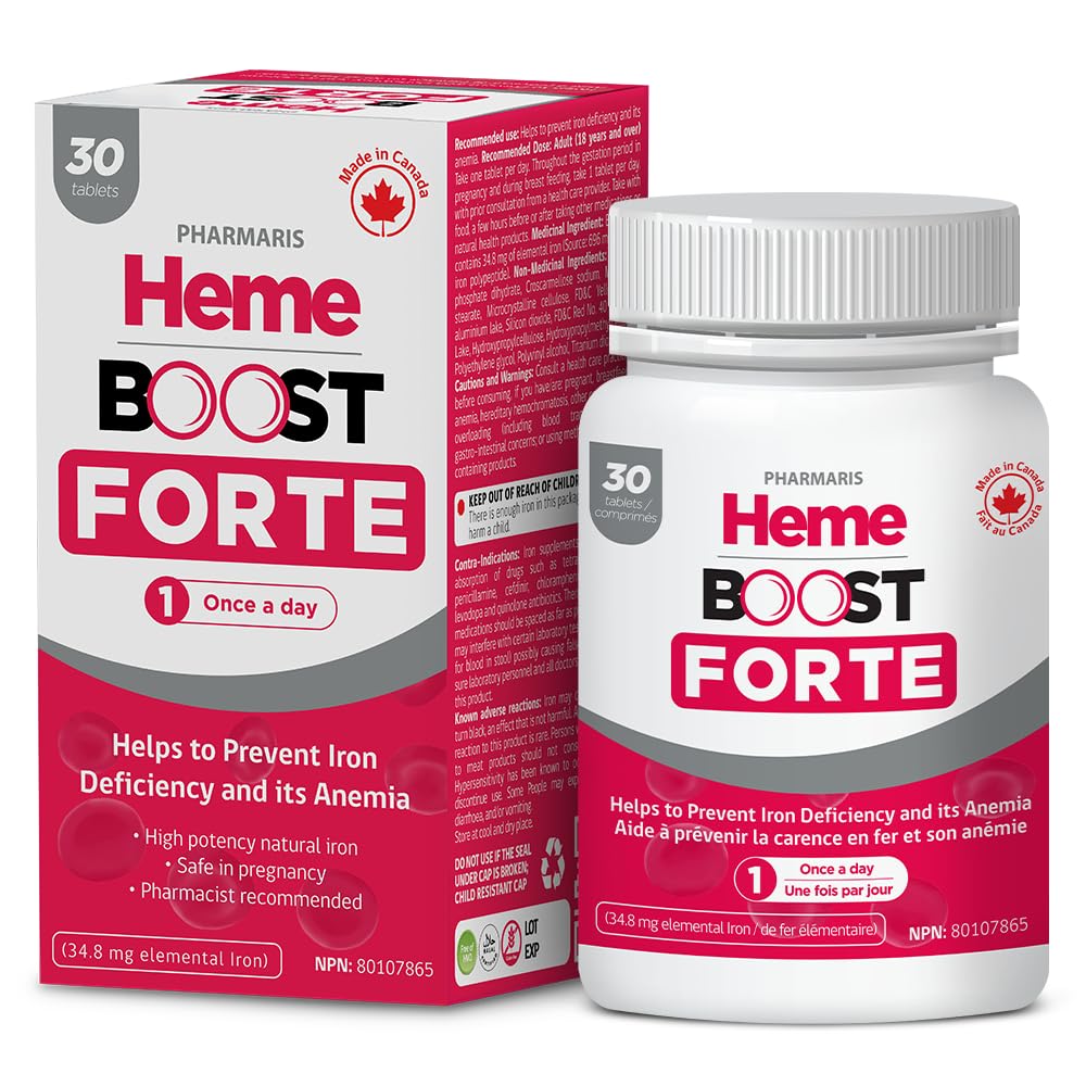 Hemeboost Forte 34.8 mg (696 mg Heme Iron) I 30 Tabletten I High Potency Natural Iron Supplement I High Absorption & Gentle on Stomach I Eisen Pillen für Erwachsene & Safe zur Verwendung in Schwangerschaft
