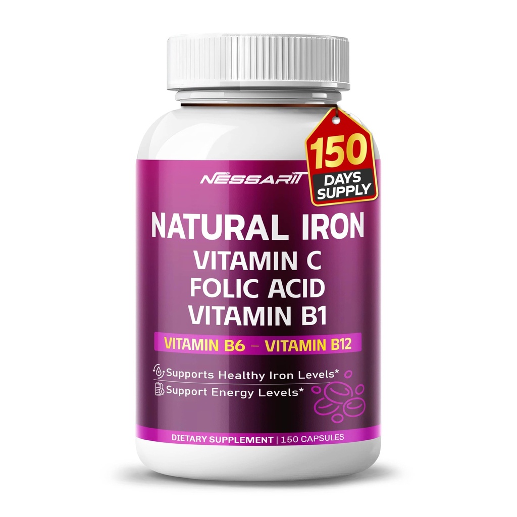 Bio Iron High Potency mit Vitamin C, Folsäure - High-Absorption Formel Vitamin B1, Vitamin B6, Vitamin B12 - Unterstützung Blut Gebäude - 150 Count - Made & Tested in USA