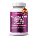 Bio Iron High Potency mit Vitamin C, Folsäure - High-Absorption Formel Vitamin B1, Vitamin B6, Vitamin B12 - Unterstützung Blut Gebäude - 150 Count - Made & Tested in USA