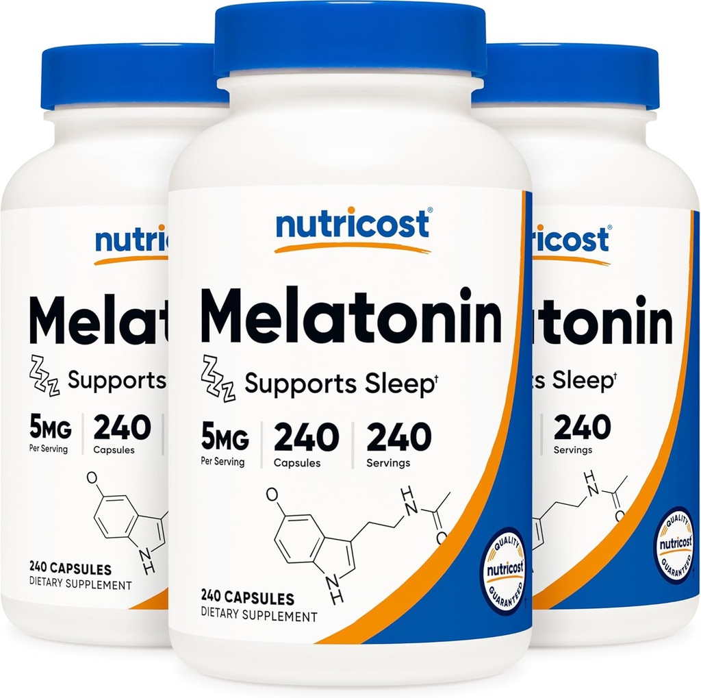 Nutricost Melatonin 5mg, 240 Kapseln (3 Flaschen)