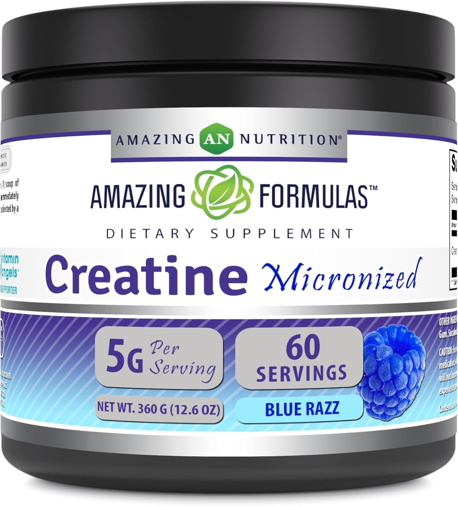 Erstaunliche Formeln Mikronisierte Kreatin-Monohydrat-Pulver-Ergänzung | 5000 mg pro Servieren | Ideal Pre & Post Workout-Ergänzung | Made in USA (12.6 Oz | Blue Rasbperry, Blue Raspberry)