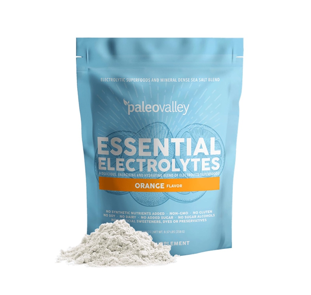 Poudre d'électrolytes essentielles de Paleovalley - Poudre d'électrolyte orange à spectre complet pour l'hydratation, l'énergie et la récupération musculaire - Pas de sucre ajouté - 28 portions