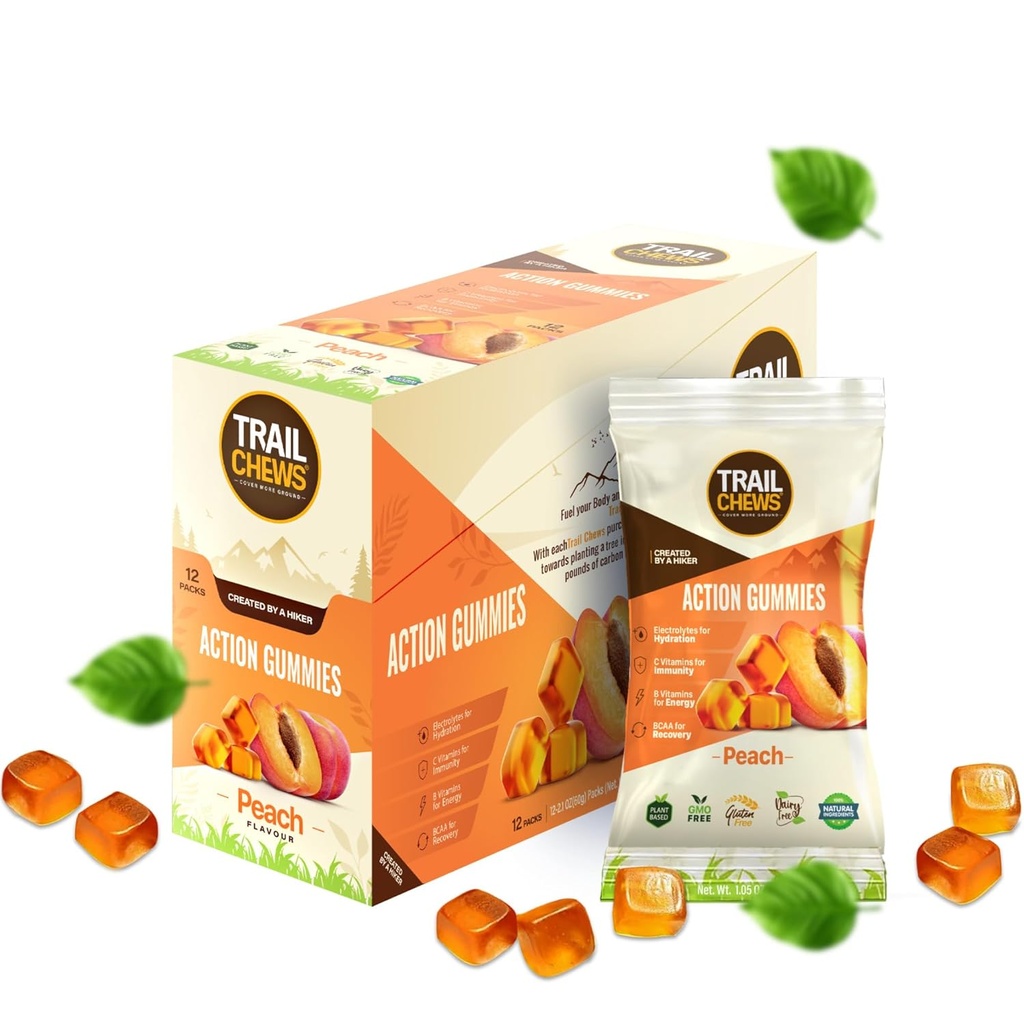 – Peach Flavor – 4-in-1 Energiegummis für Energie, Hydration, Immunität, Erholung. Steigert Ausdauer und Leistung. Pflanzenbasiert & Glutenfrei. 12 Taschen, je 10 Gummi.