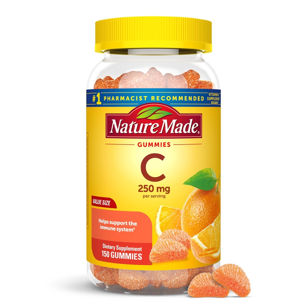 Natur Made Vitamin C 250 mg pro Servierung, Nahrungsergänzungsmittel für Immununterstützung, Vitamin C Gummi für Erwachsene, 150 Gummi, 75 Tage Versorgung