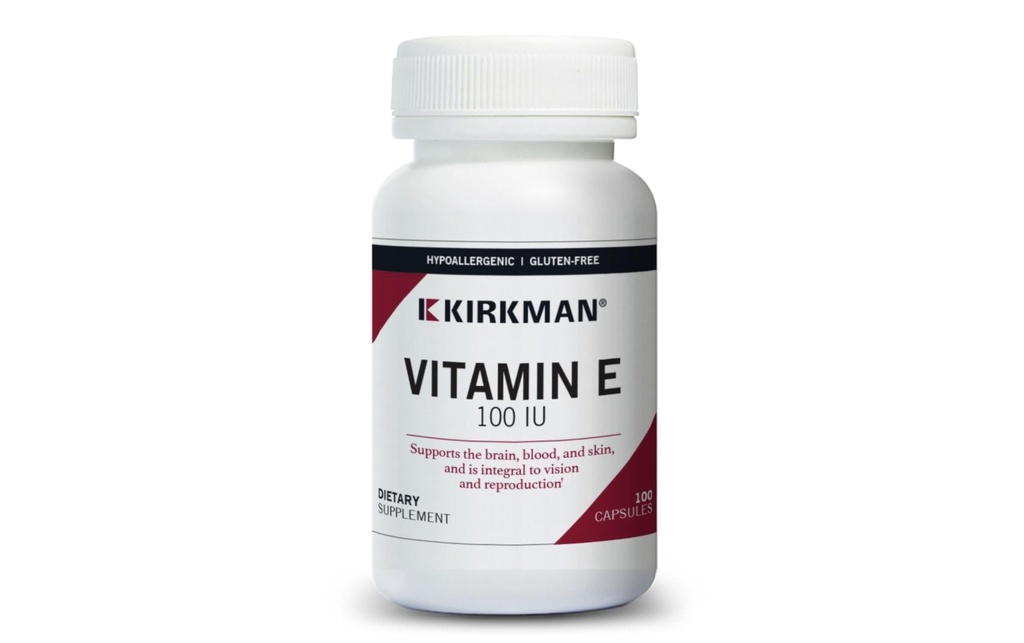Kirkman Vitamin E 100 IU - Allergiker || 100 Vegetarische Kapseln || Unterstützt Immunsystem || Gluten Free || Casein Free || Soy-Free