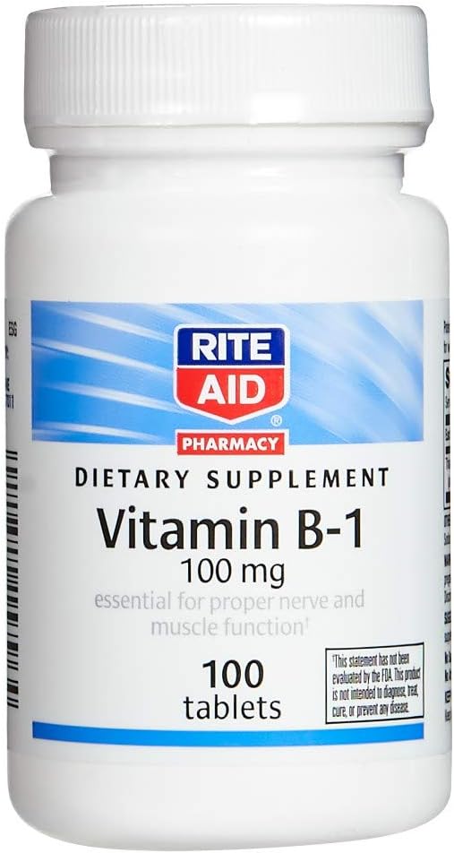 Rite Aid Vitamin B-1 (Thiamin), 100 mg - 100 Tabletten | Essential for Proper Nerve und Muskelfunktion | Nerve & Muskelunterstützung | Vitamin B1 | B1 Vitamin | Thiamin B1 Supplement | Thiamin B1
